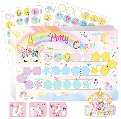 WERNNSAI Potty Training Chart - Unicorn Toilet Training Reward Chart with 270 Potty Training Stickers Crown Pink Sticker Chart for Girls Toddler Kids Potty Training for Birthday Gift