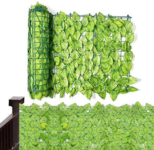 Haie brise-vue pour balcon, clôture de lierre artificiel brise-vue balcon feuilles de lierre, haie artificielle, plastique 39,37 x 118,11 pouces clôture brise-vue en faux lierre | Arrière-plans de