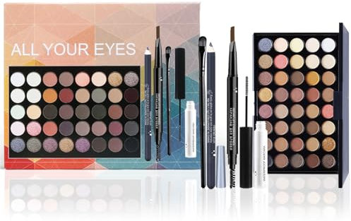 WishesMar Coffret Maquillage avec Palette de Fards à Paupières Crayon Eyeliner Crayon à Sourcils et Mascara - Ensemble de Maquillage Tout-en-un Set de Cosmétique Complet pour Yeux