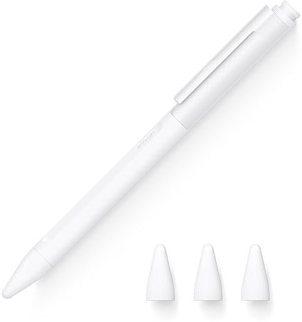 elago Pencil Clip Hülle Kompatibel mit Apple Pencil 2. Generation, 3 Ersatzspitzen-Spitzenabdeckungen im Lieferumfang Enthalten, Premium Silikon, Kompatibel mit Magnetischem Laden, Doppeltippen (Weiß)