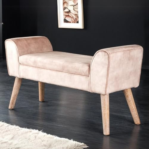 LEBENSwohnART Elegante Sitzbank Carolin 90cm beige Samt Bank Coffee Holzfüsse