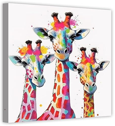 LZIMU Giraffen Familien bild auf Leinwand lustige Giraffe Mama Papa Baby Leinwandbild für Kinderzimmer Kinderzimmer moderne Wanddekoration Gerahmt (2, 70.00x70.00cms)