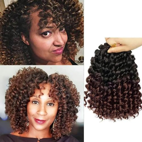 QUEENTAS 6Packs Kurzes Häkelhaar für Frauen Curl Crochet Hair Curly Crochet Braiding Hair Extensions 72 Roots (8inch,#1B/30)