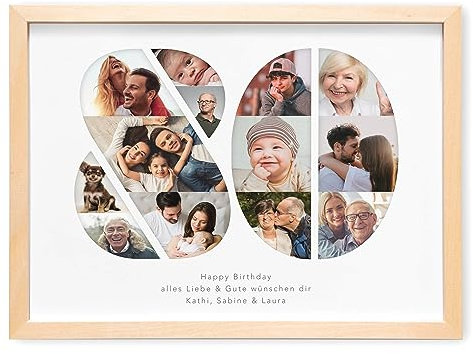 80. Geburtstag Frau Mann Fotogeschenk mit eigenem Foto personalisiertes Geburtstagsgeschenk Bilder Geschenkidee runder Geburtstag Fotocollage (mit oder ohne Bilderrahmen) (80)
