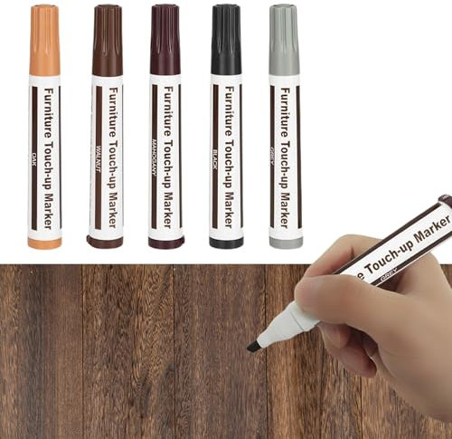 Feutre Retouche Bois,Kit Reparation Parquet,Kit de réparation pour bois,Stylo Retouche Meuble,Réparation de Meubles,Accessoire Cire Réparation Bois,5pcs