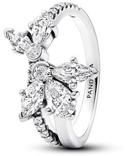 PANDORA Timeless Funkelndes Asymmetrisches Herbarium Cluster Ring aus Sterling Silber mit Cubic Zirkoniastein verziert, Größe: 58, 193023C01-58