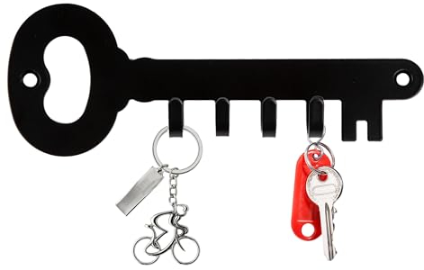 Porte-clés en acier avec 4 crochets - Porte-clés mural original - Garde clés d'entrée (noir)
