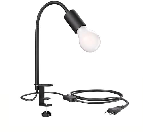 ledscom.de Klemmleuchte LELE mit Schwanenhals, schwarz, inkl. E27 Lampe, Energieeffizienzklasse A, gefrostet (weiß, 4W, 946lm)