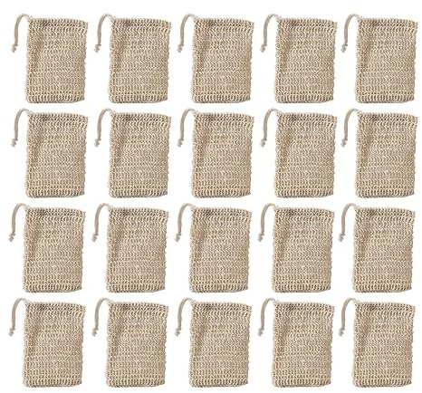 Caoruiy 50Pcs Shower Bath Sisal Soap Bag Natural Sisal Soap Bag Exfoliating Soap Saver Pouch Holder