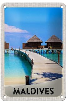 Femer Blechschild Reise 12x18cm Malediven Insel Urlaub Meer Schild