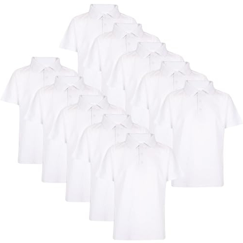 A2Z 4 Kids Boys Cotton T-Shirt Plain - PL Polo T Shirt White 10 Pack 15-16