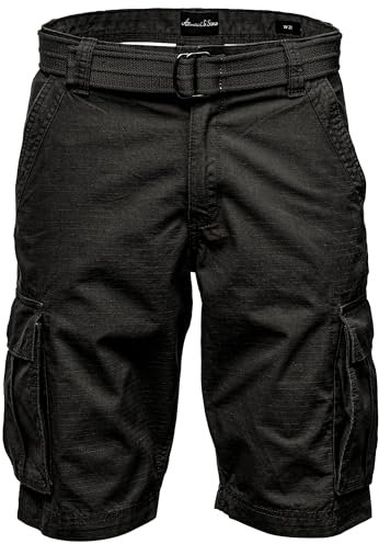 Amaci&Sons Herren Cargoshorts Männer Kurze Bermuda Hose inkl.Gürtel Regular Fit Gurt7027 Schwarz W29