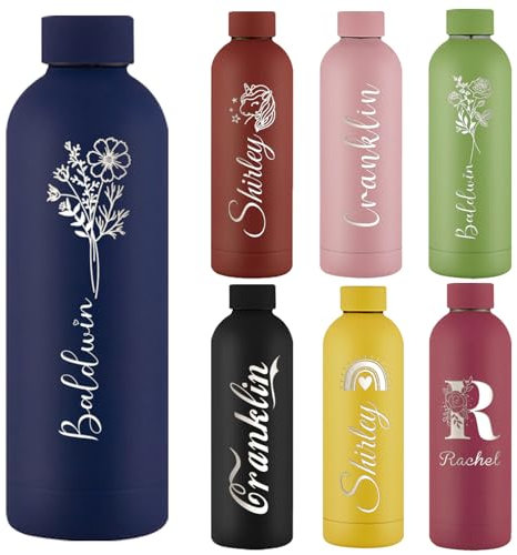 Akmxem Gourde Personnalisée de 500 ml Bouteille d'Eau Gravée Avec Nom Logo, Gourde Isotherme Personnalisable Pour l'École Le Bureau Et Le Sport