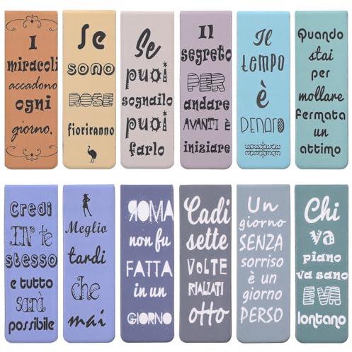 Simpeak 12-Stück Magnetische Lesezeichen, Italienisch Ermutigende Seiten Clip Lesezeichen Magnetische Inspirierende Zitate Lesezeichen für Schüler Lesen Lehrer Home Office Schule,Malerei