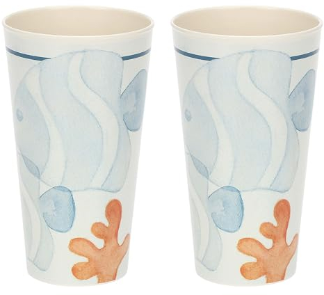 THUN, Set 2 Bicchieri in Melammina, Linea Mare da Amare, Set Bicchieri, Idea Regalo per la Cucina, 12.5 cm h
