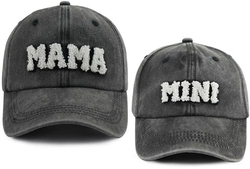 2 x Mama- und Mini-Hüte, niedlich, verstellbar, Baumwolle, Eltern-Kind-Baseballkappe, Mama Mini Schwarz, Einheitsgröße