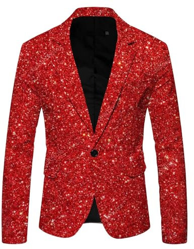 Duohropke Glitzer Sakko Herren Glitzer Outfit Anzugjacke Sportlich Party Glitzer Anzug Pailletten Anzug Slim Fit Performance Kostüm Glitzer Blazer Smoking Jacket
