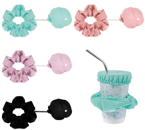 Tyqour 4 Stück Cap Scrunchie Haarband Drink Cover, KO Tropfen Schutz Armband Getränkebecher Deckel Anti Spike Drink Covers,Anti-Spike-Getränkeabdeckungen Disco Club Getränk Abdecken Haargummi Armband