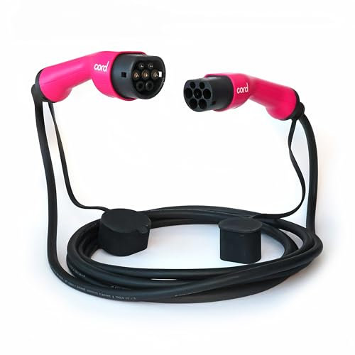Cord Pink Type 2 to Type 2 EV Charging Cable, 32amp, 22kW, 10 Metre, Three Phase