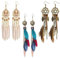 Baumeln Sie Ohrring,Feder Ohrringe,Ohrringe für Frauen Faux Feder,Retro Ohrring, Earrings Elegante Ohrhänger Fransen Feder Lange Boho