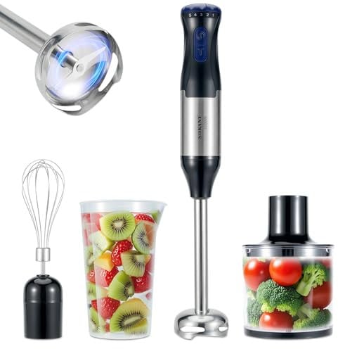4-in-1 Immersion Blender Handheld, 1000W 5 Speed Hand Blender, Stainless Steel Blade Stick Blender With Turbo Mode For Meat, Baby Food and Smoothies