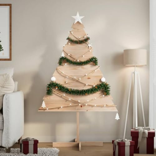 Vetnasa Albero di Natale Decorativo in Legno 150 cm in Legno Massello,Marrone Arredo (3,6KG)