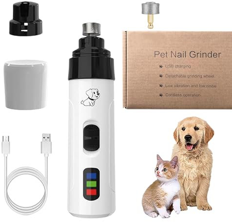Huesom Silent Groom Nail Grinder, Silent Grind Pro for Dog Nails, Low Noise USB Rechargeable Pet Clipper, All Pet Sizes and Nail Thicknesses, Suitable for Dogs and Cats (1Set+1Replacement Head)