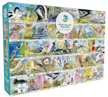 Gibsons RSPB Birdsong & Bluebells 1000 Piece Jigsaw Puzzle Beautiful Colourful Artwork British Birds Animals Sustainable Jigsaw for Adults Teens | Premium 100% Recycled Board Great Gift Gibsons Games