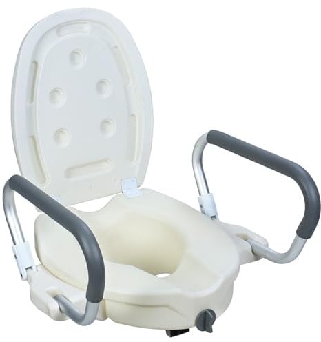 Roadoor Raised Toilet Seat, Disabled Toilet Seat Riser, Toilet Seat Elevators with Handles & Lid, Toilet Booster Seat for Elderly, High Toilet Seat, Toilet Aid for Disabled and Elderly White