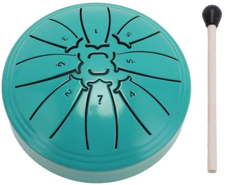 Mini-Zungentrommel aus Stahl, 4 Zoll, 8 Noten, Zungentrommel aus Kohlenstoffstahl, Metall-Handtrommel mit Trommelstock und Musikbuch für Meditation, Yoga, Musikunterricht (Grün)