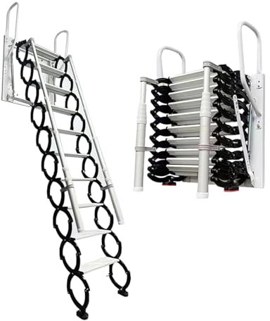 Scala a parete per mansarda, 12 gradini (2,95-3,05 m), scala retrattile larga 60 cm, scala per soppalco con braccioli all'aperto (12 gradini)