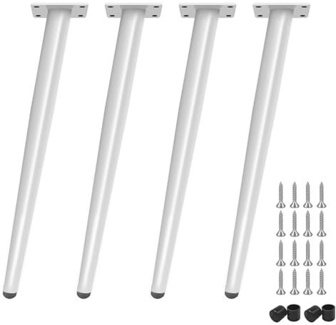 HDEYRSX 4 Pièces Pieds de Meubles Réglable Pieds de Table Inclinés Coniques,Pattes de Remplacement pour Canapé,Lit,Armoir,Bureau,Commode,Placards,Table De Nuit,avec Vis (20cm,Blanc)