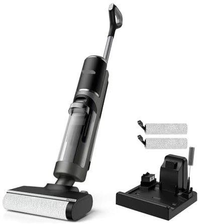 TIEOAXFT Wet Dry Vacuum Cleaner, Cordless Vacuum Mop All in One, Lightweight Floor Cleaner, Self-Cleaning and Hot Air Drying, Grey for Pet Hair, Hard Floors, Carpet(Grey)