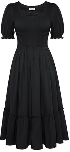 GRACE KARIN Elegant Dresses for Women UK A-Line Short Sleeve Corset Summer Dress with Pockets Vintage Retro Black L