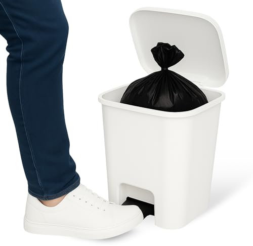 TECHZOCO Cubo basura plástico, Cubo basura apertura pedal, Papelera de pedal, cubo de Pedal, Basura para oficina, Libre BPA, 40 cm alto x 32 cm ancho x 28 cm fondo, Capacidad 18 Litros, Blanco
