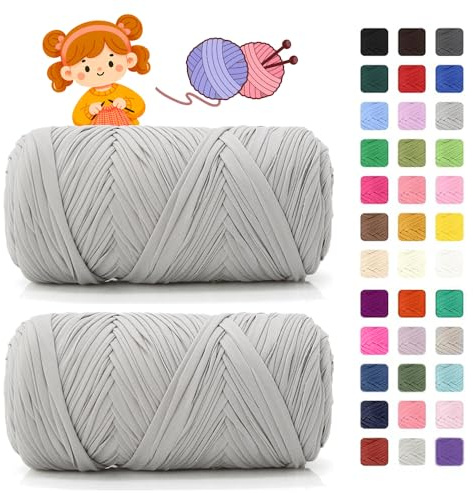 T shirt Garn zum Häkeln & Stricken- je 400g/150m, Häkelgarn Dickes Yarn für Häkeltaschen/Körbe/Teppiche, Heimdekoration/Deko (24 Hellgrau)