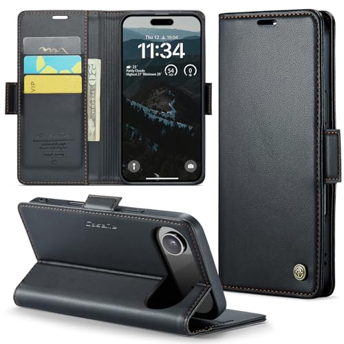 Phernykas Wallet Case for iPhone 17 Air, Magnetic Flip | 3 Card Slots, Faux Leather RFID Blocking Card Holder Flip Wallet with Kickstand, Side Magnetic Clasp, Premium Cover,Black