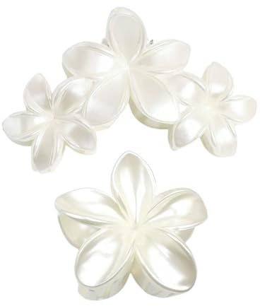 Lot de 2 pinces à cheveux de plumeria blanches nacrées – Jolies pinces à cheveux hawaïennes à fleurs mignonnes pour mariage, plage, vacances, fêtes Luau