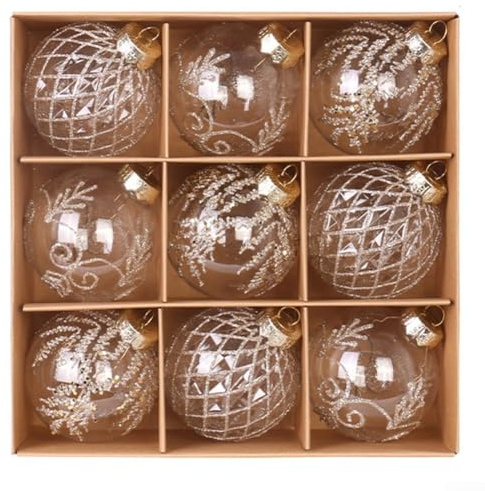 9-teiliges Weihnachtskugel-Set, Weihnachtskugeln, transparentes PET mit lackierter Oberfläche und Aufhängeschlaufe für Weihnachtsbaumdekoration (beige)