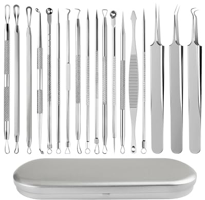 lulir Komedonenquetscher & Mitesserentferner– Blackhead Remover Kit | Rostfreier Edelstahl Pinzette für Akne, inklusive tragbarer Aufbewahrung (18-teiliges)