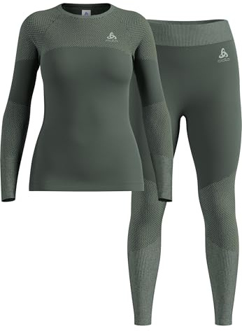Odlo Performance WARM Damen Funktionsunterwäsche Set, Schwarz, Atmungsaktiv mit Belüftungszonen, Skiunterwäsche für Wintersport, Geruchshemmend mit HEIQ Mint