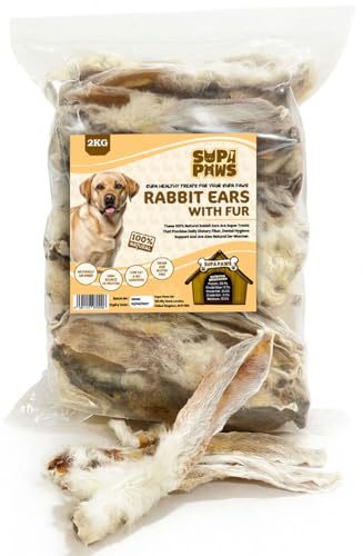 Supa Paws 2Kg Rabbit Ears with Fur for Dogs 100% Natural Raw Dog Treat Hypoallergenic Pet Treats for Puppy Senior Chews for Dogs Healthy Digestive Grain, Gluten Free Dog Snacks Food