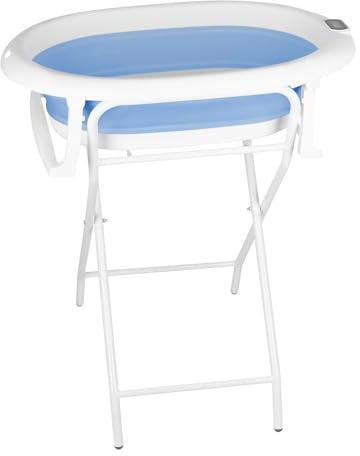 Babybadewanne mit Ständer, XL Badewanne mit Babyhalterung auf Fuß – Sichere und bequeme faltbare Babywanne, ideal für die Dusche (Stil 1) 85 x 47 x 85 cm – Blau