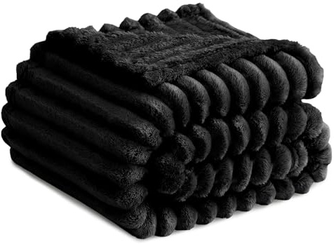 RUIKASI Kuscheldecke Flauschig Decke Schwarz - 150x200cm Fleecedecke Sofadecke Couchdecke für Wohnzimmer Deko Tagesdecke Blanket, Weiche Wolldecke Warme Korddecke als Wohn- & Kuscheldecken