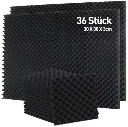 AUSLET Akustikschaumstoff Schalldämmung Schwarz Hochdicht für Tonstudio Aufnahmestudio Büro Zuhause, 30 x 30 x 3 cm, 36 Stück Noppenschaum