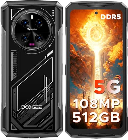 DOOGEE V40 Rugged Smartphone 5G, 4nm Dimensity 7300 Rugged Phone, 512GB Phone Android 14, 6.78” FHD+/120Hz, 108MP+20MP Night Vision, 6G WiFi 6E, 3 Card Slots, BT5.4/NFC/OTG/Face/Fingerprint ID, Silver