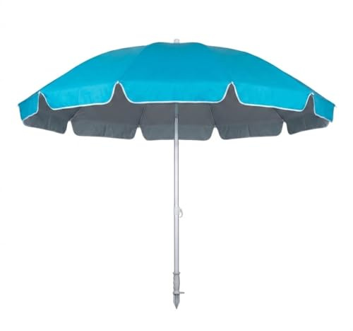 Ombrellone cm 240 antivento da spiaggia Grande con snodo e trivella di fissaggio per piscina giardino terrazzo balcone RESISTENTE CON 16 STECCHE (celeste)