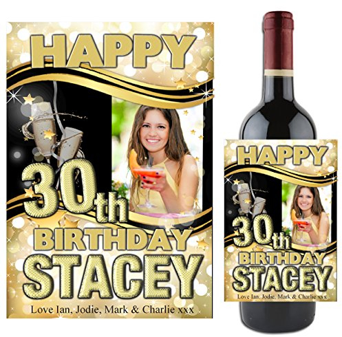 Personalised Wine Champagne Bottle Photo Label ~ 18th 21st 30th 40th 50th 60th 70th 80th Happy Birthday Gift Idea N72