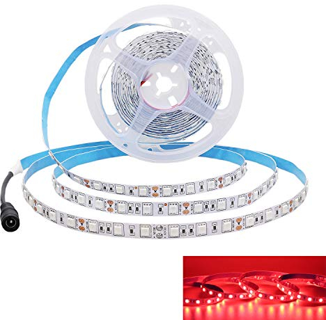 JOYLIT 12V LED Strip Lights 5M Red 620-625nm, 300LEDs SMD 5050 Indoor Flexible Cuttable Adhesive Tape Light for Truck, Gaming Room, DIY (Without Power Supply)