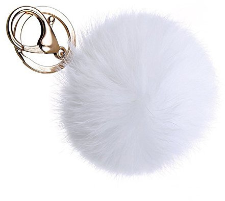 NOVAGO Porte Clé Pompon en Vrai Poil de Lapin, Doux au Toucher Garanti (Blanc)